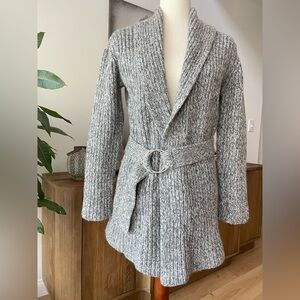 Gray Merino wool Belted Knit Cardigan